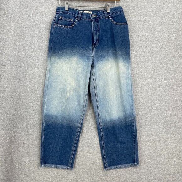 Faded Glory Jeans Womens 8 Blue Denim High Rise Waisted Mom Ombre Raw Hem - Picture 1 of 16